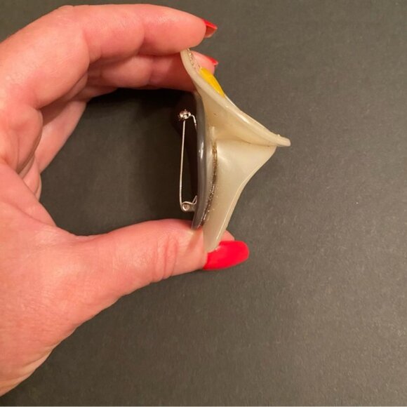 VINTAGE BROOCH PIN 2 WHITE CALLA LILY GREEN LEAF RHINESTONE BEAD ACCENT MCM - Picture 12 of 13